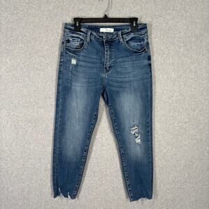 KanCan Jeans Womens 29 Ankle Holes Raw Frayed Hem Distressed Skinny Crop Stretch